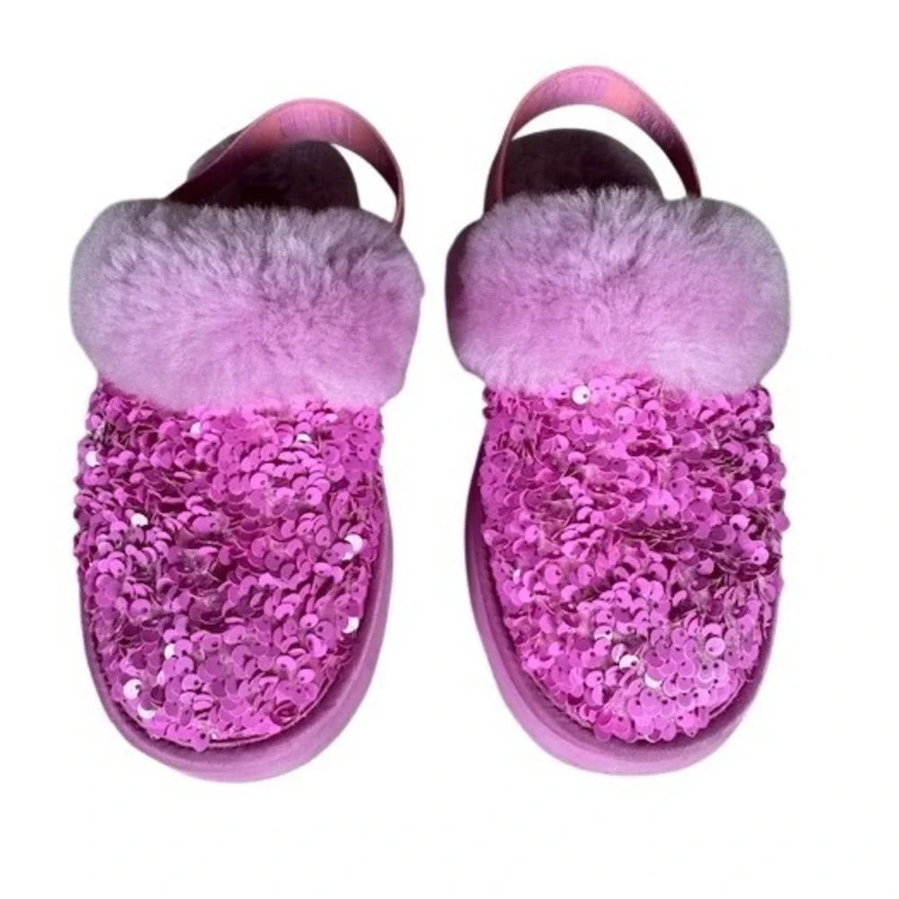 UGG Kids Pink Sequin Fur Lined Slingback Slippers -‎ size 4 or 5?
